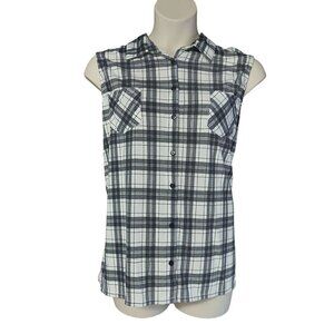 M Fasis Women's Plus Size Plaid Sleeveless Button Front Top